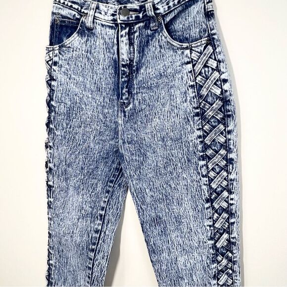 VTG Pure Jeanswear Acid Wash 80’s High Rise Side Lace Up Mom Jeans 9 Juniors - Picture 2 of 11